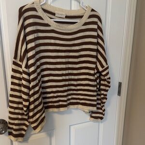 Dreamers Brown and Cream Striped Crew Neck Sweater
